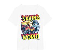 Captain Marvel Saving The World Portrait Camiseta, Mujer Tallas Grandes, Blanco, 1XL Grande