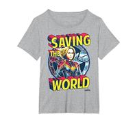 Captain Marvel Saving The World Portrait Camiseta, Mujer Tallas Grandes, Gris Jaspeado, 1XL Grande