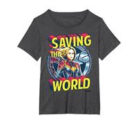 Captain Marvel Saving The World Portrait Camiseta, Mujer Tallas Grandes, Jaspeado Oscuro, 6XL Grande