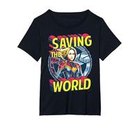 Captain Marvel Saving The World Portrait Camiseta, Mujer Tallas Grandes, Negro, 1XL Grande