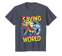 Captain Marvel Saving The World Portrait Camiseta, Niños, Azul Jaspeado, 4 años