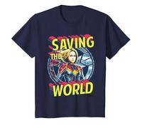 Captain Marvel Saving The World Portrait Camiseta, Niños, Azul Marino, 6 años