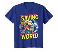 Captain Marvel Saving The World Portrait Camiseta, Niños, Azul Real, 6 años