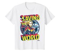 Captain Marvel Saving The World Portrait Camiseta, Niños, Blanco, 10 años
