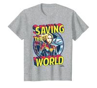 Captain Marvel Saving The World Portrait Camiseta, Niños, Gris Jaspeado, 10 años