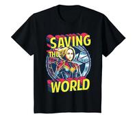Captain Marvel Saving The World Portrait Camiseta, Niños, Negro, 4 años