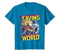 Captain Marvel Saving The World Portrait Camiseta, Niños, Zafiro, 6 años