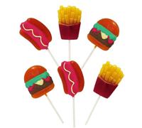 CAPTAIN PLAY Pack Ahorro Piruletas XXL - Set 6 uds. Hot Dog, Hamburguesa & Patatas, 6 x 80g - ideal cumpleaños infantil & fiesta