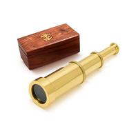Captains 6 Brass Handheld Mini Telescope with Wooden Box Nautical Collectibles
