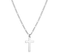 CaptainSteeL Collar de cruz para hombre, cadena de acero inoxidable/chapado en oro de 18 quilates, collar con colgante de cruz pulida, regalo simple para hombres y mujeres, 45,7 a 61 cm, 61 cm , Plata