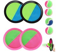 Captura Bolas Raqueta Set, Juego de Lanzamiento y Captura Deportiva, 4 Raquetas con Rasca + 4 Pelotas，Juego de Playa Exterior Interior Piscina Terraza para Infantiles Adultos 2-11 Años Pascua Regalos