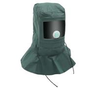 Capucha Antipolvo para Chorro de Arena Pantalla Transparente Verde | Tela Oxford y PC, Ventilación Interna y Válvulas, para Operarios en Cemento y Fertilizantes