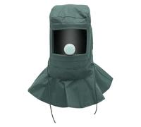 Capucha de Arena Pantalla PC y Tela Oxford, Verde Industrial | Máscara Facial para Chorro de Arena, Ventilación Válvulas, Diseño Elástico en Cuello, para Polvo y Trabajo