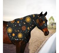 Capucha de caballo con cremallera: ajuste cómodo, diseño sin orejas y agujeros extra grandes para los ojos para cara, hombros, melena, pecho y cruz. Perfecto para espectáculo-M (sol naranja)