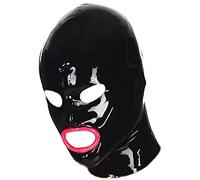 Capucha De Látex Con Orificios Para Ojos, Nariz Y Borde De Labios Rojos Capuchas De Goma,Negro,Grande