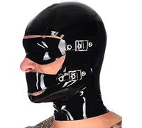 Capucha De Látex Con Venda Para Los Ojos Y Boca Adjunta Capucha Eclipse Con Cremallera Látex,Negro Negro,extragrande