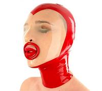 Capucha de látexCapucha de cara completa de látex hecha a mano con capuchas bucales engarzadas Fetiche de cremallera trasera, como muestra la imagen, L