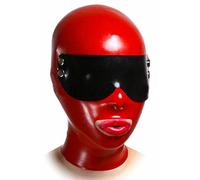 Capucha de látexCapucha de látex de goma hecha a mano con ojos abiertos, rojo, personalizado