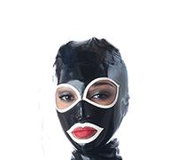 Capucha de látexCapucha de látex de goma Máscara facial completa con 2 agujeros para el cabello Cola de caballo doble con pelucas Fetiche de látex, sin cola y pelucas, L