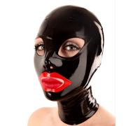 Capucha de látexCapucha de látex sexy de goma hecha a mano con ojos grandes abiertos y cosplay de boca abierta Zip, negro, construido a medida