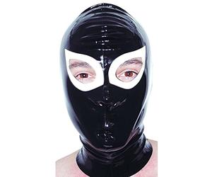 Capucha de látexCapuchas de látex blanco y negro Abrir los ojos con agujeros en la nariz Sombrero fetichista de goma con cremallera trasera 100% hecho a mano Personalizar, blanco y negro, L