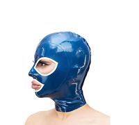 Capucha de látexCapuchas de látex con pelo coleta azul sexy casco hecho a mano con cremallera trasera pelucas ojos abiertos boca, sin pelo, s