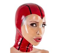 Capucha de látexCapuchas transparentes empalmadas de látex rojo hechas a mano con cremallera trasera Uniforme fetiche, rojo, XS