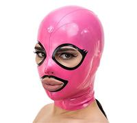 Capucha de látexHecho a mano Látex rosa Ojos abiertos Capuchas bucales Cremallera trasera, púrpura, M