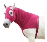Capucha elástica para cabeza de caballo con cremallera, cubierta completa para el cuello, color rojo vino, talla L