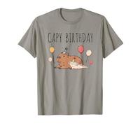 Capy Birthday Capybara y Axolotl con sombreros y globos de fiesta Camiseta