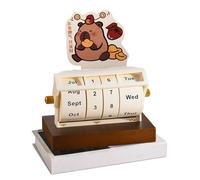 Capy Companion - Wooden Rotary Calendar for Desk Planning | Wheeling Perpetual Date Display with Month & Adjustable Week Marker plus Number Ring Layout for Home Office Study Corner