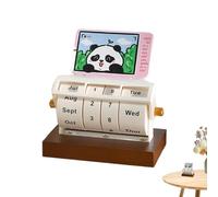 Capy Companion - Wooden Rotary Calendar for Desk Planning | Wheeling Perpetual Date Display with Month & Adjustable Week Marker plus Number Ring Layout for Home Office Study Corner