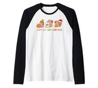 Capy Hallowthankmas Capybaras Halloween Thanksgiving Xmas Camiseta Manga Raglan
