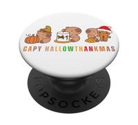 Capy Hallowthankmas Capybaras Halloween Thanksgiving Xmas PopSockets PopGrip Adhesivo