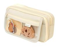 Capya - Estuche para lápices, estuche grande de lona con cremallera, bolsa de maquillaje a granel, almacenamiento de cosméticos y artículos de aseo (beige)