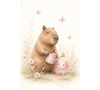 Capybara and Axolotl Garden Notebook: Cute lined notebook with 100 pages, 6 x 9 inch for notes, journaling, writing, lists, and ideas