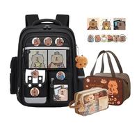 Capybara Backpack, Capybara Backpack Children Set with Pencil Case & Lunch Box, School Teenagers, School for Boys and Girls (Black)