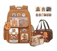 Capybara Backpack, Capybara Backpack Children Set with Pencil Case & Lunch Box, School Teenagers, School for Boys and Girls (Brown)