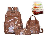 Capybara Backpack, Cartoon Bookbag Set, Cute Design, Includes Pencil Case and Lunch Bag, School Travel Bag for Kids Outdoor Daily Use, 14.96x11.02x5.12 inches, Black, Dark Brown, Pink