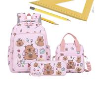 Capybara Backpack, Cartoon Bookbag Set, Cute Travel School Bag, 14.96x11.02x5.12 Inches, Includes Lunch Tote and Pencil Case, Lightweight Comfortable Design, for Kids, Girls, Outdoor, Daily Use