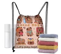 Capybara Backpack, Cute Bookbag with Drawstring, Waterproof Gym Bag for Kids, Women, Men, Gym, Beach, Workout, School, Travel, Outdoor Activities, and Everyday Carry