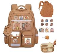 Capybara Backpack, Cute Capybara Backpack with Pencil Case, Water Proof Travel Casual Bag(with Cards, Badges, Figurines, And Pencil Cases) (A,Medio)