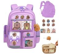 Capybara Backpack, Cute Capybara Backpack with Pencil Case, Water Proof Travel Casual Bag(with Cards, Badges, Figurines, And Pencil Cases) (B,L)