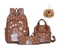 Capybara Backpack Cute Kawaii Backpack 3PCS Set, with Lunch Bag and Pencil Case (Dark Brown)