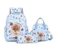 Capybara Backpack Cute Kawaii Backpack 3Pcs Set with Lunch Bag and Pencil Case, Funny Going Out Cartoon Laptop Travel Bag (Blue)