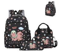 Capybara Backpack Cute Kawaii Backpack 3Pcs Set with Lunch Bag and Pencil Case, Multi-layer Partition Design (Black)