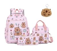 Capybara Backpack Cute Kawaii Backpack 3PCS Set, with Lunch Bag and Pencil Case (Pink)