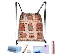 Capybara Backpack Genérico | Linda Cartoon Animal Backpackk with Card Badge | Personalizado Drawstring Sports Bag for Beach Workout School Travel Hiking Fitness Swimming Outdoor Party, a, Se référer