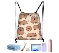 Capybara Backpack Genérico | Linda Cartoon Animal Backpackk with Card Badge | Personalizado Drawstring Sports Bag for Beach Workout School Travel Hiking Fitness Swimming Outdoor Party, b, Se référer