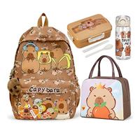 Capybara Backpack Kids, Capybara Bolsa De Almuerzo Para Niños y Fiambrera Para Niños Con Botella, Mochila Capybara Escolar Schoolbag Capibara Plush & Llaveros Portalápices Regalo para Niños(D)